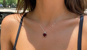 9mm Natural Garnet Heart Pendant | 14K White Gold AAA Heart Solitaire Necklace