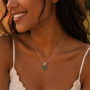 7x5mm Mint Green Tourmaline Pendant | Platinum Emerald-Cut Solitaire Necklace — Elegant Gift for Her