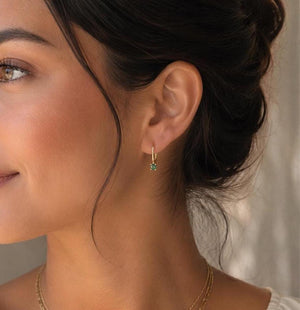 4mm Natural Emerald Scroll Lever back Earrings | 14K Yellow Gold Round Emerald Earrings