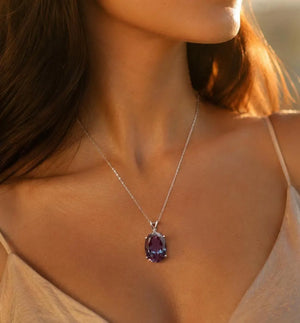 18x13mm Lab Created Alexandrite Solitaire Pendant | 14K White Gold Oval Alexandrite Necklace