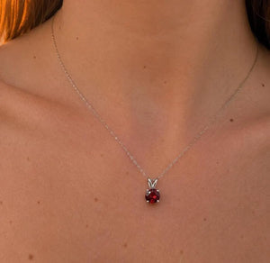 6.5 mm Natural Garnet Pendant | Platinum AAA Round Solitaire Necklace Gift for Her