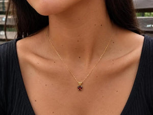 6 mm Natural Garnet Heart Pendant | 14K Yellow Gold AAA Heart Solitaire Necklace Gift for Her