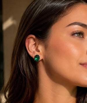 10x8mm Lab Created Emerald Stud Earrings | 14K White Gold Oval Emerald Earrings