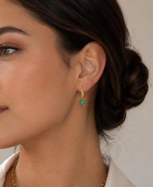 5mm Natural Emerald Scroll Lever back Earrings | 14K Yellow Gold Round Emerald Earrings