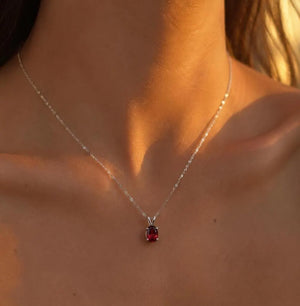 7x5mm Garnet Pendant | Platinum Oval Solitaire Necklace — January Birthstone Jewelry