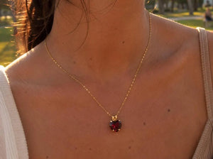 9mm Natural Garnet Heart Pendant | 14K Yellow Gold AAA Heart Solitaire Necklace Gift for Her