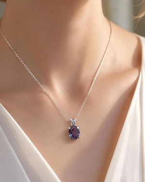 10x8mm Lab Created Alexandrite Scroll Pendant | 14K White Gold Oval Alexandrite Necklace — Elegant Gift for Her