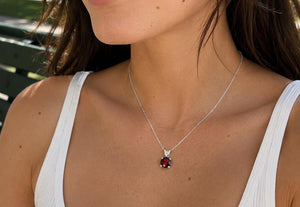 6.5 mm Natural Garnet Pendant | 14K White Gold AAA Round Solitaire Necklace Gift for Her