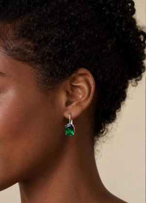 10x8mm Lab Created Emerald Leverback Earrings | 14K White Gold Oval Emerald Earrings — Elegant Gift for Her