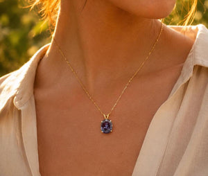 11x9mm Lab Created Alexandrite Solitaire Pendant | 14K Yellow Gold Oval Alexandrite Necklace — Elegant Gift for Her