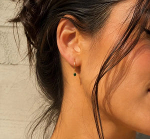 3mm Natural Emerald Scroll Leverback Earrings | 14K Yellow Gold Round Emerald Earrings — Elegant Gift for Her