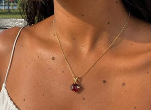 8 mm Natural Garnet Pendant | 14K Yellow Gold AAA Cushion Checkered Board Solitaire Necklace Gift for Her
