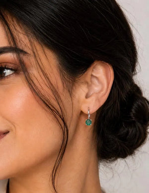 5mm Natural Emerald Scroll Lever back Earrings | 14K White Gold Round Emerald Earrings — Elegant Gift for Her