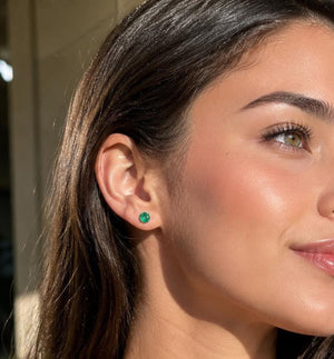5.5mm Natural Emerald Stud Earrings | 18K White Gold Round Emerald Earrings — Elegant Gift for Her
