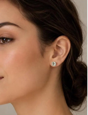 Green Amethyst Earrings 14K White Gold 5.8 mm Round Stud Earrings AA Gemstone Earrings Prong Set Minimalist Jewelry Gift for Her