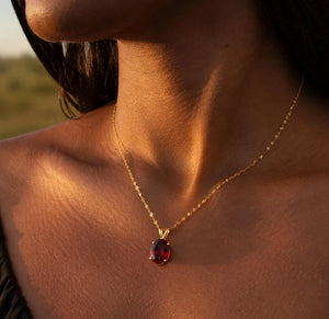 10x8mm Garnet Pendant | 14K Yellow Gold Oval Solitaire Necklace — January Birthstone Jewelry