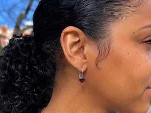 7mm Natural Garnet Lever back Earrings | 14K White Gold AAA Round Garnet Earrings