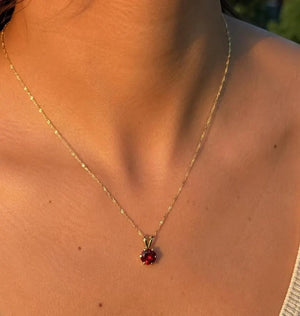 6.5 mm Natural Garnet Pendant | 18K Yellow Gold AAA Round Solitaire Necklace Gift for Her