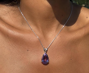 14x9 mm Lab Created Alexandrite Pendant | 14K White Gold AAA Pear Cut Solitaire Necklace
