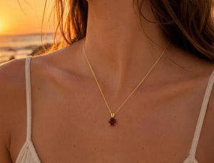 6.5 mm Natural Garnet Pendant | 14K Yellow Gold AAA Round Solitaire Necklace Gift for Her