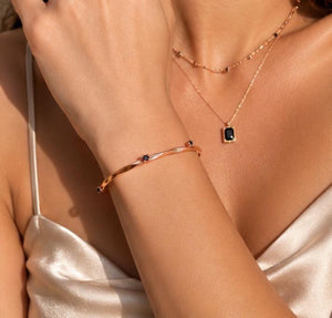 Black Diamond Twisted Bangle | 14K Pink Gold Diamond Bracelet — Elegant Gift for Her