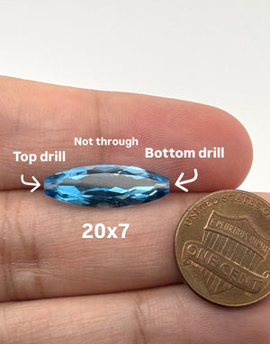 Natural Swiss Blue Topaz 20x7mm marquise briolette AAA quality, top and bottom drilled loose gemstone for pendant and fine jewelry making.