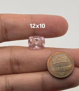 Lab-created YAG morganite, 12x10mm pink cushion gemstone for custom jewelry design