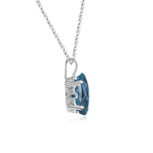 8x6mm London Blue Topaz Pendant in Platinum – AA Oval Gemstone – 1.30-1.51ct Scroll Solitaire Necklace – 18K White Gold Chain
