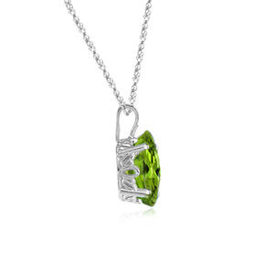 Natural Peridot Scroll Pendant – AAA Oval Cut 8x6mm, 1.14-1.45 Carat in Platinum with 18K White Gold Chain – Green Gemstone Jewelry