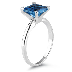 1.16 Ct Princess London Blue Topaz Solitaire Ring in 14K White Gold, AA Quality Gemstone Engagement Ring, Size 6.5, Resizable Ring
