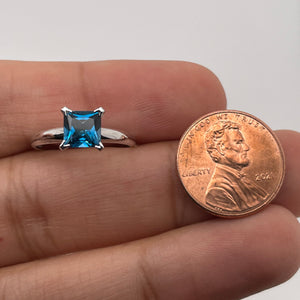 1.16 Ct Princess London Blue Topaz Solitaire Ring in 14K White Gold, AA Quality Gemstone Engagement Ring, Size 6.5, Resizable Ring