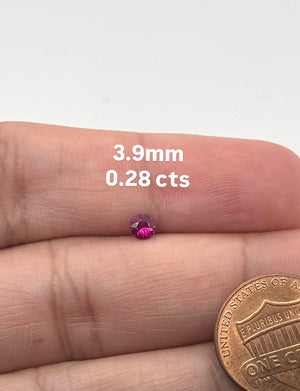Natural Ruby Round Cut Loose Gemstone 3.9mm 0.28 Ct | Fine Red Corundum for Custom Jewelry Design