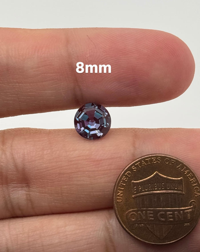 Lab Created Alexandrite Gemstone - 8MM Round Step Cut - Synthetic Color-Changing Gemstone