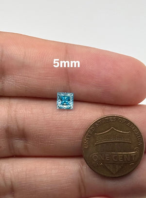 Sea Blue Moissanite Coated Princess Cut 5mm Loose Gemstone | Precision Faceted Stone for Jewelry Making
