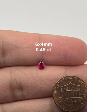 Natural ruby pear shape 6x4mm 0.49 carat loose gemstone on white background