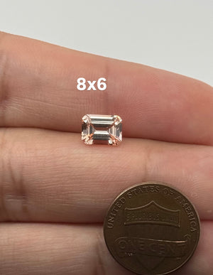 Synthetic Orange Sapphire Emerald Cut | Morganite Color Lab Created Sapphire 8x6mm–10x8mm Loose Gemstone