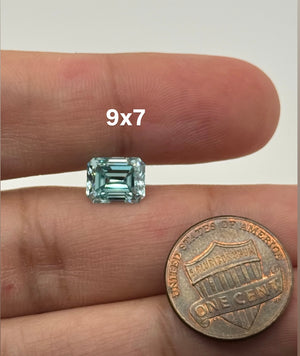 Greenish Blue Moissanite Emerald Cut 9x7mm Loose Stone | Lab Moissanite for Rings | Emerald Shape Teal Moissanite