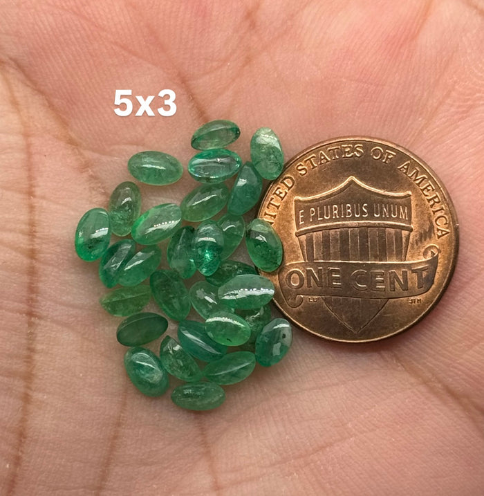 Natural Emerald Oval Cabochon | Green Loose Gemstone 5x3mm - 5x4mm | May Birthstone | Smooth Polished Emerald for Jewelry Making