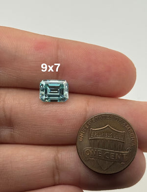 Emerald cut greenish blue moissanite 9x7mm loose stone