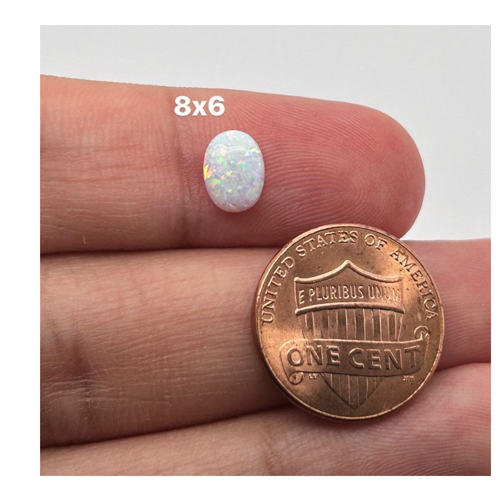 Synthetic White Opal Oval Cabochon Available in Sizes 5x3mm to 14x10mm