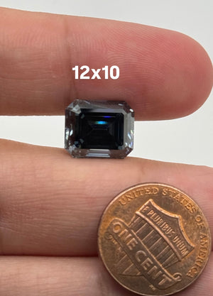 Lab Grown Grey Blue Moissanite Emerald Cut Eye Clean DEF Color Available in 10x8mm - 12x10mm