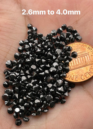 Black Diamond A Quality Round Cuts 2.6mm to 4.0mm, 0.07 to 0.30 cts Each Closeout Sale - Loose Gemstones for Jewelry Making