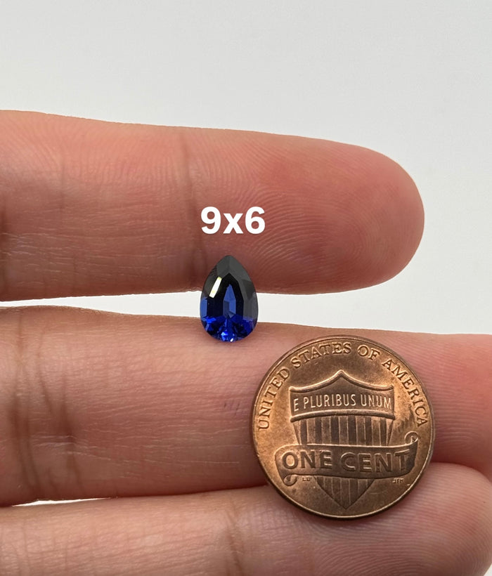 Synthetic Blue Sapphire - 9x6mm Pear Step Cut - Loose Gemstone