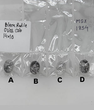 Natural Black Rutile Quartz 14x10mm oval cabochon loose gemstone with bold black rutile needle inclusions, smooth dome polish, AAA quality, for custom rings and pendants.