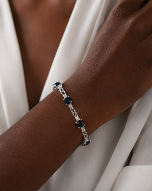 London Blue Topaz Bracelet | 14K White Gold Diamond Bracelet 7 Inch