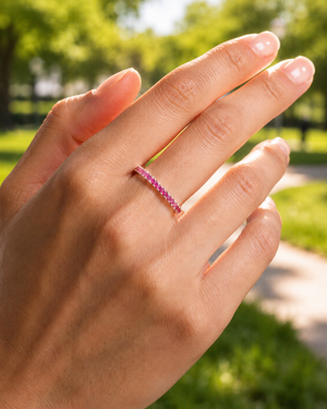 AA Natural Ruby Eternity Ring | 14K White Gold 1.68 Ct Princess Cut Ruby Band Gift Size 4.5