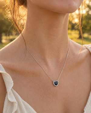 Black Diamond Heart Pendant | 14K White Gold Natural Black & White Diamond Necklace