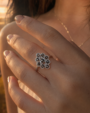 Natural Black Diamond Ring | 14K White Gold AA Rose Cut Diamond Band 0.65 Ct Size 7