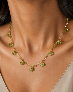 Peridot Briolette Necklace | 30 Ct Natural Peridot Necklace 18K Yellow Gold Fine Jewelry Gift for Her