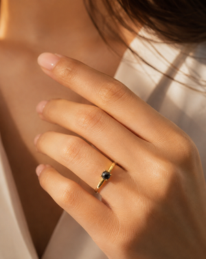 0.48 Ct 5.40–5.50 mm AAA round rose-cut Black Diamond solitaire ring in 18K Yellow Gold